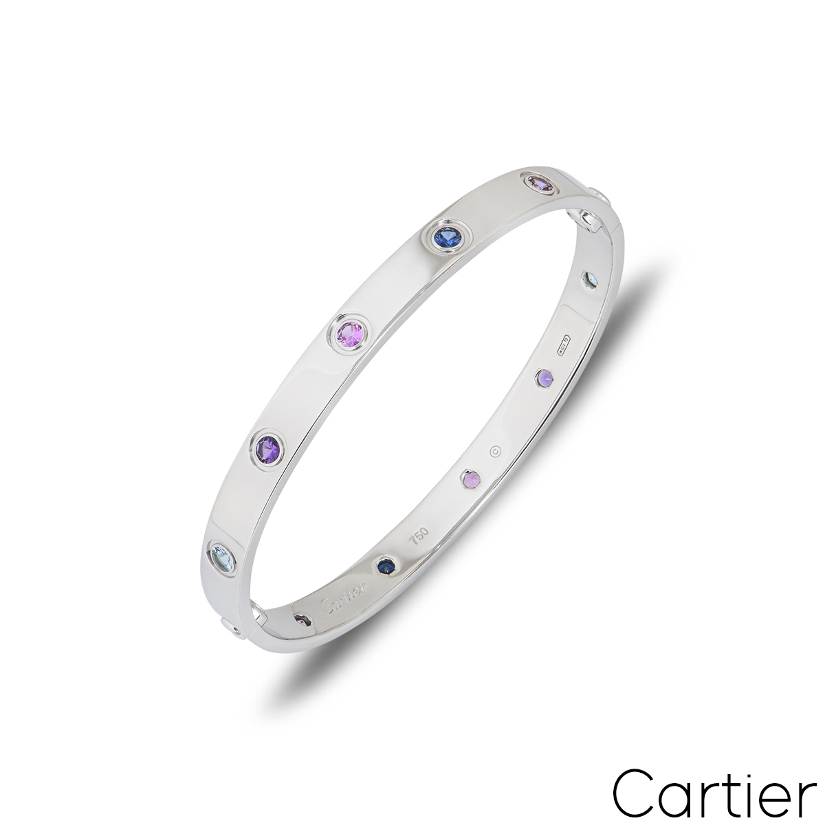 Cartier White Gold Coloured Stones Love Bracelet Size 17 B Rich Diamonds